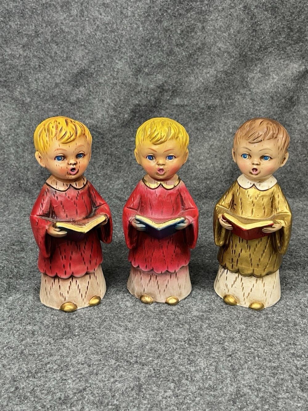 Vintage Christmas Carolers Choir Boy Figurines Chalkware Japan 7.5" Set of 3 MCM